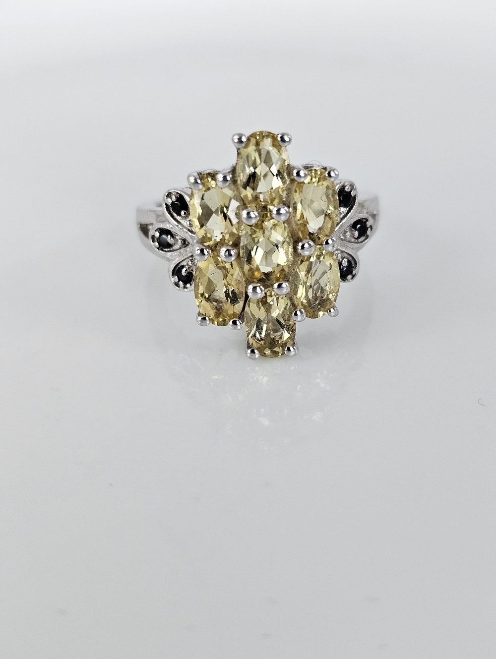 Genuine Yellow Citrine & Black Onyx Ring Sterling Silver Size 8! - Picture 8 of 9